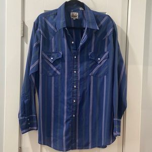 Ely Cattleman XL men's vintage long sleeve stripped Pearl snap Western shirt EUC